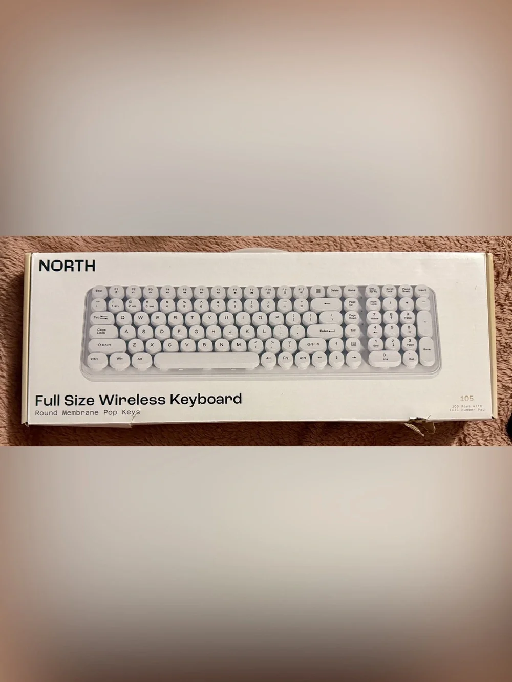North Full Size Round Pop Key Wireless Keyboard - White
